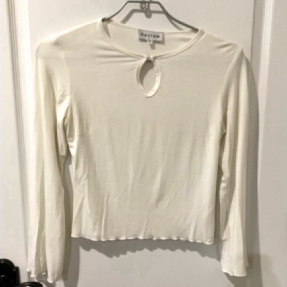 Harlow White Retro Penny Keyhole Flare Sleeve Top Sz S